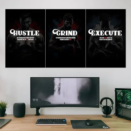 Hustle , Grind , Execute Motivation Wall Poster