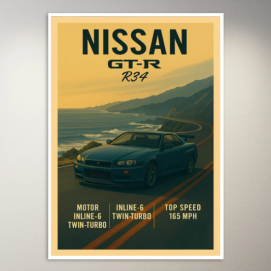 NISSAN GT-R R34 l Car Wall Poster