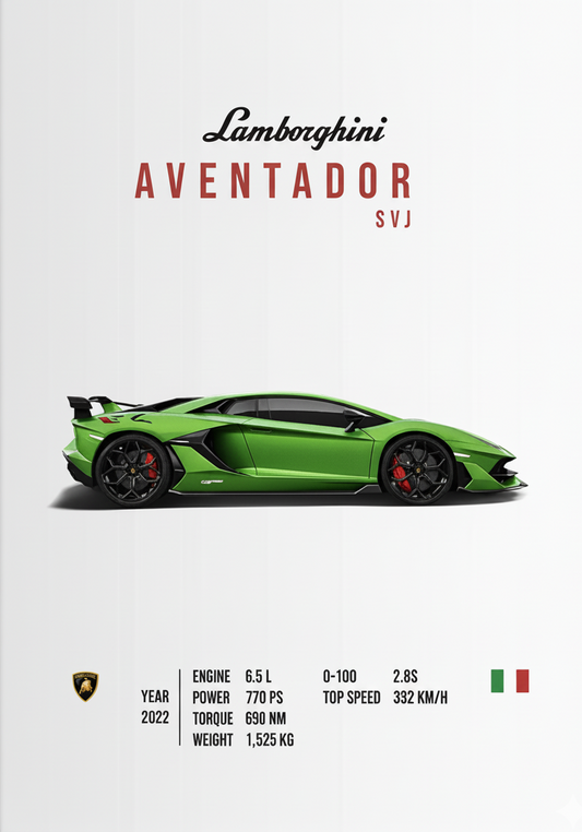 LAMBORGHINI AVENTADOR SVJ l Car Wall Poster